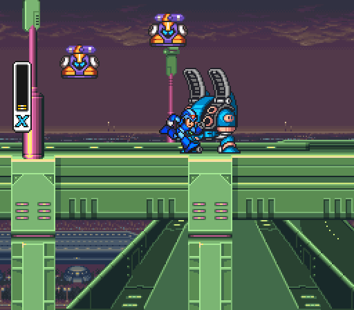 X charging his shot: his body flashes in the charge colours, in our own engine.