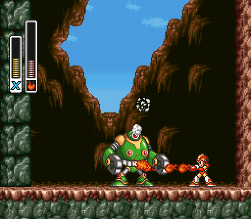 The final hit on the guardian with the value forced: X jumps and the guardian explodes, as in a normal recording.