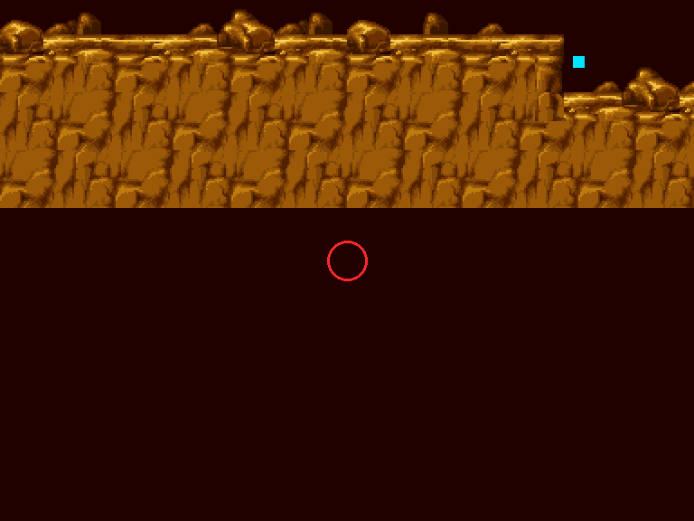 Where the bat at placement 62 sits, under the rock floor.