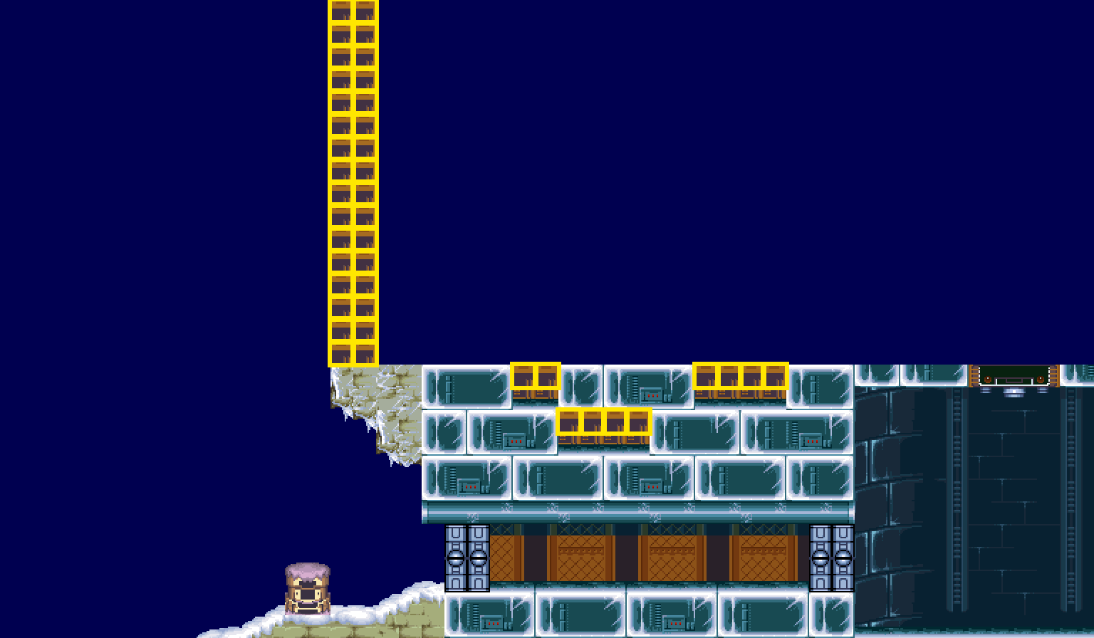 In yellow, the blocks of that kind of floor in this part of the stage.