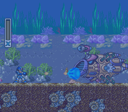The mid-boss of Launch Octopus's stage, underwater, in a recording.
